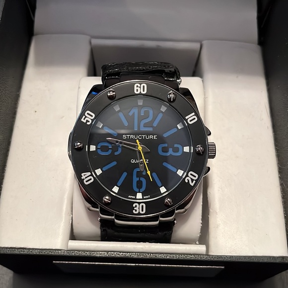 Large Face Black & Blue Structure Watch, New in Box - some defects, see photos - Picture 2 of 6